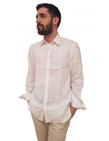 Trussardi camicia bianca regular fit in lino