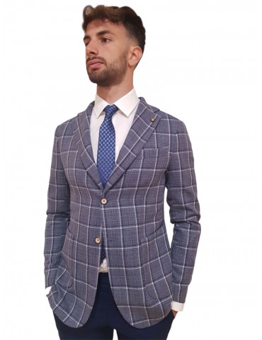 Roberto P Luxury giacca quadri in cotone grigio e blue