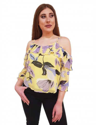 Gaudi blusa fantasia floreale in georgette yellow-lilac-black