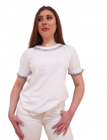 Fracomina t shirt regular in jersey con rouches bianca