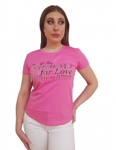 Fracomina t shirt rosa regular in jersey con stampa lettering