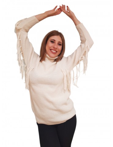 Gaudi maglione beige con frange