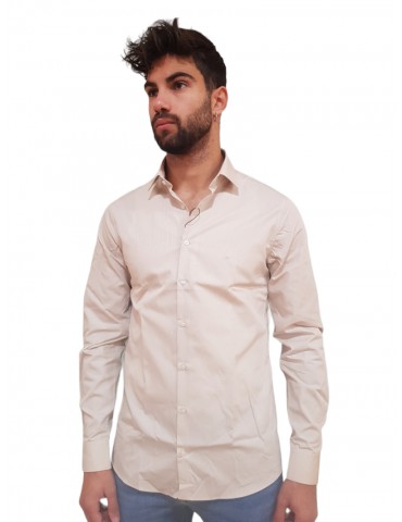 Calvin Klein camicia uomo aderente in cotone elasticizzato beige structure slim