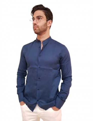 Rpl Roberto Pepe Luxury camicia in lino alla coreana blue mcm6pya1