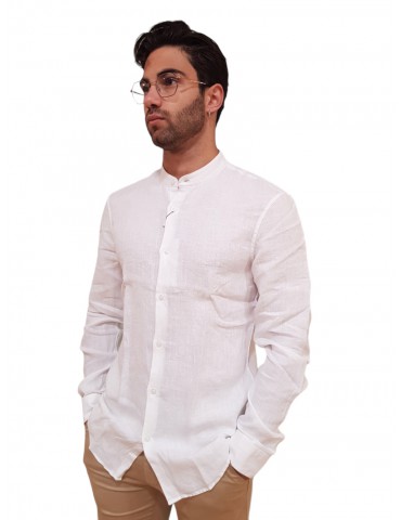 Calvin Klein camicia lino slim bianca alla coreana Linen Standup Collar