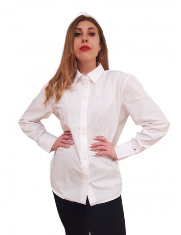 Tommy Hilfiger camicia donna bianca oversize con bandierina ricamata