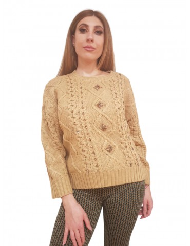 Gaudi maglione donna cammello con applicazioni 321fd53019-2343