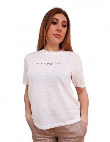 Tommy Hilfiger t shirt donna sport essential relaxed con logo optical white