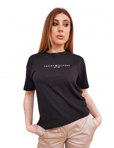 Tommy Hilfiger t shirt donna nera sport essential relaxed con logo ww0ww41097bds