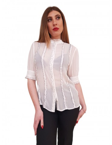 Fracomina camicia bianca con rouches fr24st6012w42801-108