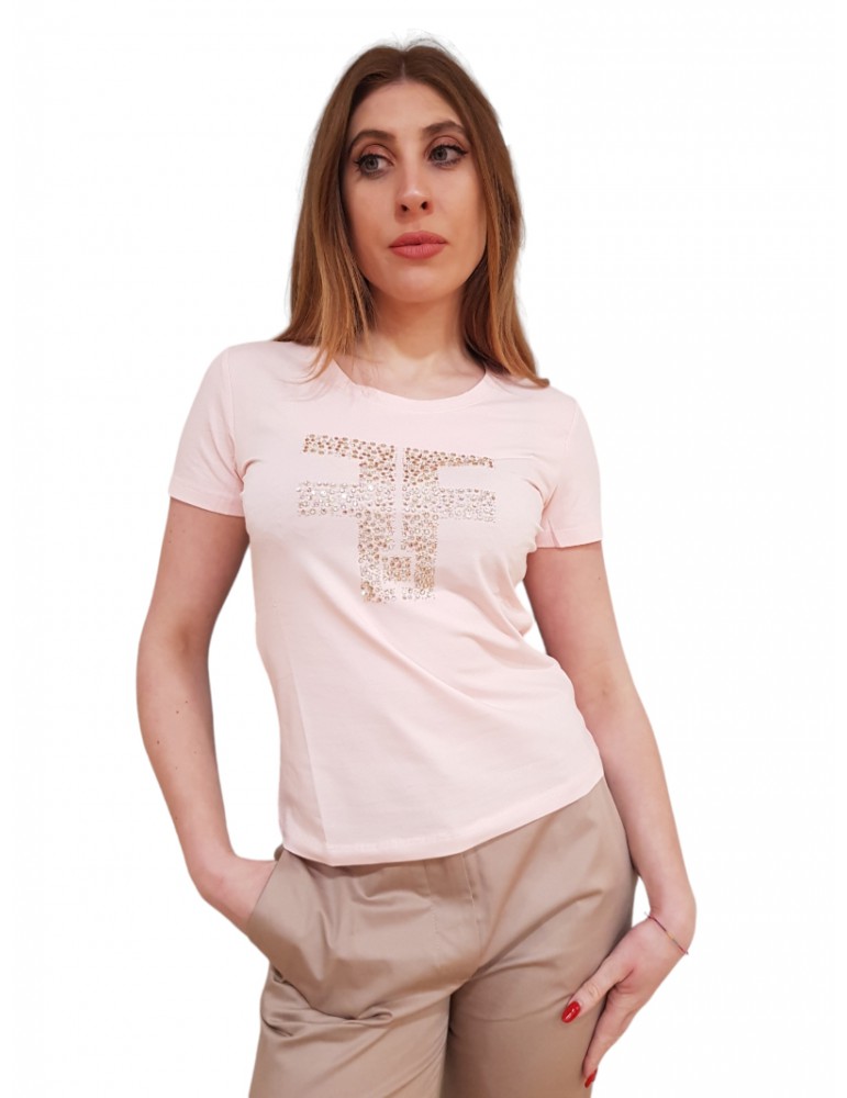 Fracomina t shirt rosa con logo di strass fp24st3002j464n5-238