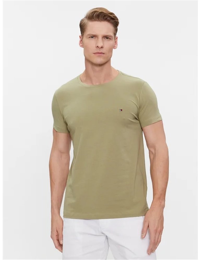 Tommy Hilfiger t shirt uomo mezza manica verde oliva extra slim fit mw0mw10800-l9f