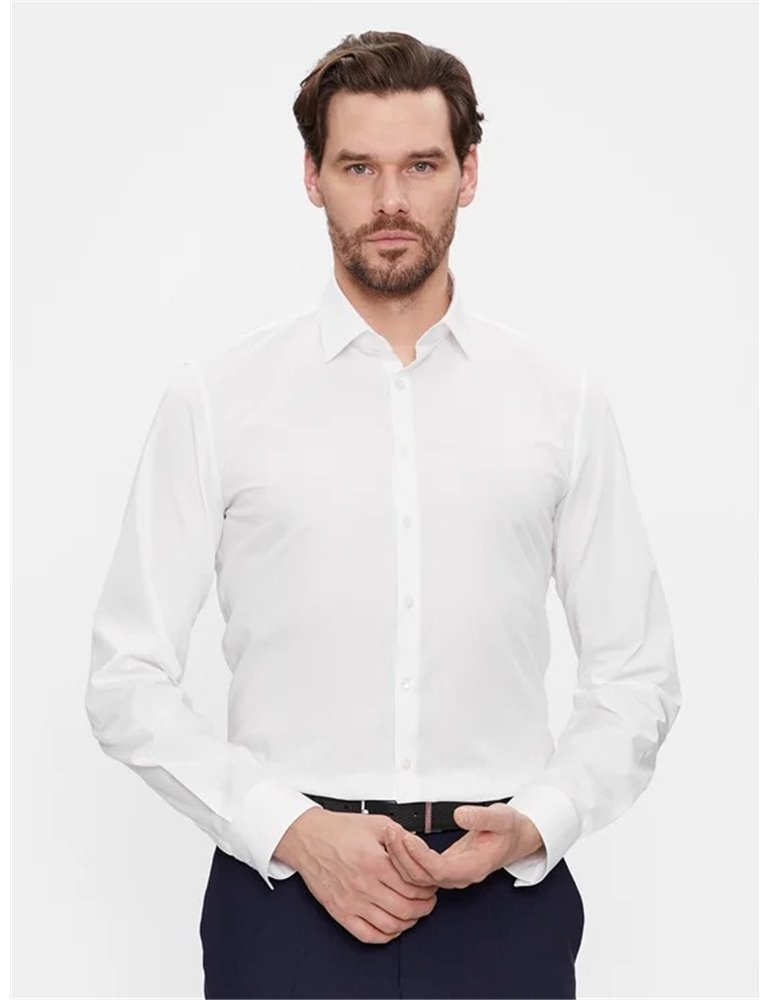Calvin Klein camicia bianca slim in popeline interno colletto a contrasto k10k112744-yaf
