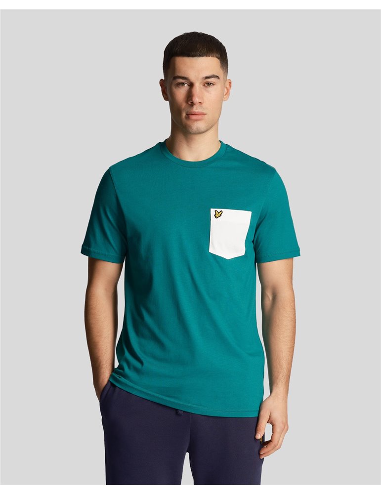 Lyle & Scott t shirt uomo con taschino contrast pocket t shirt verde con taschino bianco ts831vog-x166