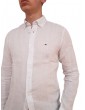 Tommy Hilfiger camicia uomo bianca regular fit in lino mw0mw34602-ycf